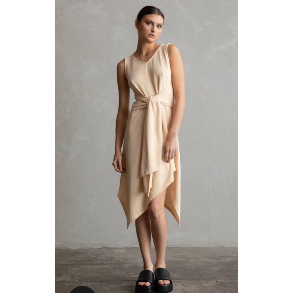 CAZINC montana t-shirt dress women's size 10 cream ribbed tie waist BNWT $239 - Picture 1 of 4
